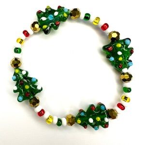 Glass Christmas Tree Bracelet Holiday Winter Festive Party Gift For Her